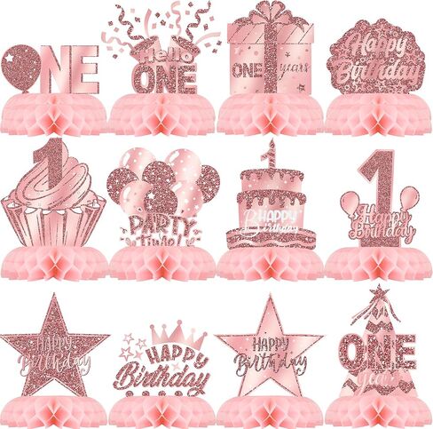 Pink Rose Gold Party Decorations, 12Pcs Pink Rose Gold Honeycomb Birthday Decorations, Elegant Rose Gold Table Toppers Party Decorations for Women, Perfect Birthday Table Decorations in Saudi Arabia