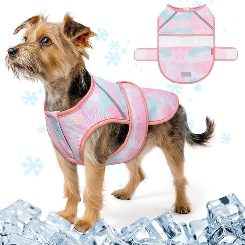 KYEESE Dog Cooling Vest Lightweight Dog Cooler Jacket 3D Breathable Mesh Pet Cooling Shirts with Reflective Stripe UV Protection Pet T Shirt for Beach, Hiking, Walking (Pink, L) in Saudi Arabia