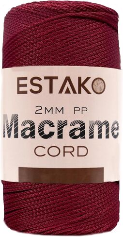 Estako 2 mm PP Polyester Macrame Cord 100% Polypropylene Perfect Supplies for DIY Crafts Wall Hanging, Plant Hangers, Knitting 7 Oz (200g) / 246 Yrds (225 m) (3114 - Bordeaux) in Kuwait