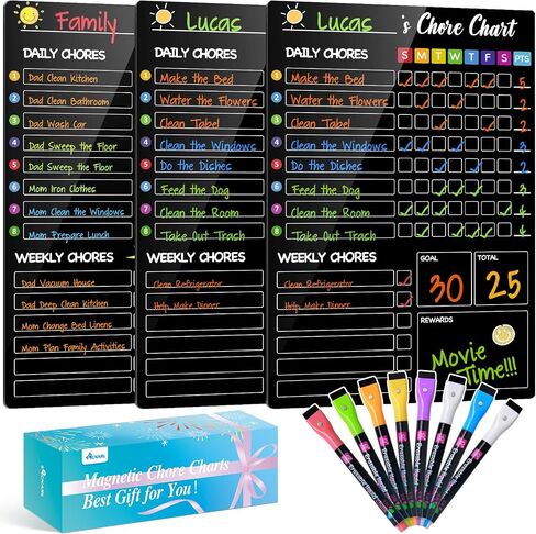 Chore Chart for Kids with 8 Markers, 2 Pack 8"x12" Chore Chart for Kids Multiple Kids, Behavior Chart for Kids at Home, Responsibility Chart for Kids/Teens/Adults, Magnetic White Chore Board in Saudi Arabia