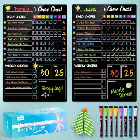 Chore Chart for Kids with 8 Markers, 2 Pack 8"x12" Chore Chart for Kids Multiple Kids, Behavior Chart for Kids at Home, Responsibility Chart for Kids/Teens/Adults, Magnetic White Chore Board in Saudi Arabia