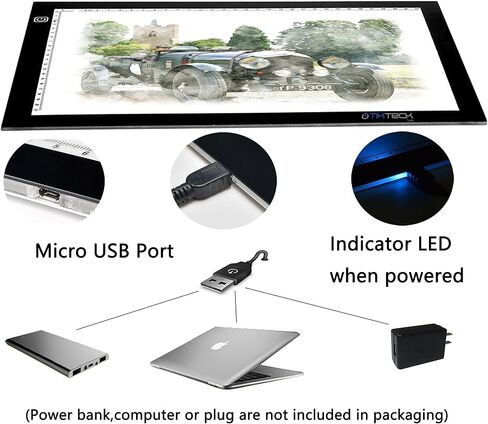 A4 Ultra-Thin Portable LED Light Box Tracer w 3 Level Brightness USB Power Cable Dimmable Brightness Artcraft Tracing Light Pad for Drawing, Sketching, Animation, 5D Diamond Painting (A4) in Saudi Arabia