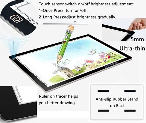 A4 Ultra-Thin Portable LED Light Box Tracer w 3 Level Brightness USB Power Cable Dimmable Brightness Artcraft Tracing Light Pad for Drawing, Sketching, Animation, 5D Diamond Painting (A4) in Saudi Arabia