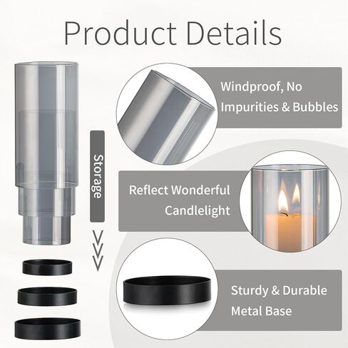 حامل شموع إعصار إنويدر للشموع الدعامة: حامل شموع إعصار زجاجي شفاف 3 قطع حامل شموع عمود للطاولات حامل شموع أسود حامل شموع حديث لطاولة الطعام وغرفة المعيشة والمنزل in Kuwait