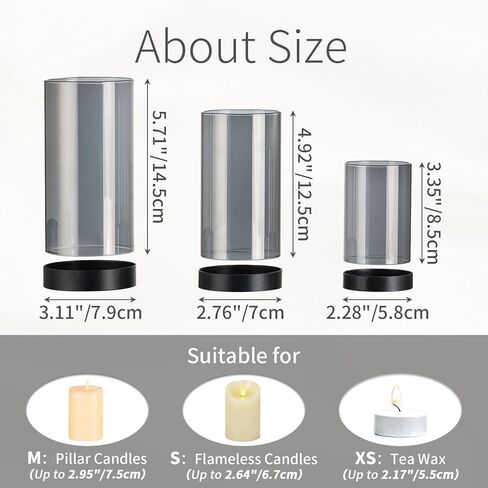 حامل شموع إعصار إنويدر للشموع الدعامة: حامل شموع إعصار زجاجي شفاف 3 قطع حامل شموع عمود للطاولات حامل شموع أسود حامل شموع حديث لطاولة الطعام وغرفة المعيشة والمنزل in Kuwait