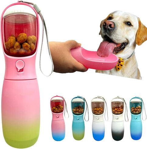 Dog Water Bottle,2 in 1 Portable Pet Water Bottle with Food Container,Lightweigh,Portable Water Dispenser,Outdoor for Cat,Puppy,Pets for Walking,Hiking,Travel (Green&Pink, 19Oz) in Saudi Arabia