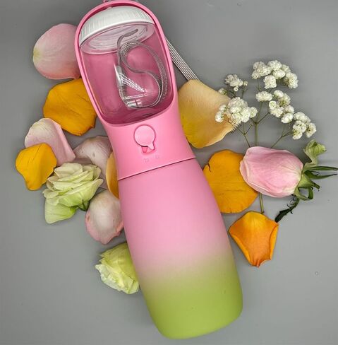 Dog Water Bottle,2 in 1 Portable Pet Water Bottle with Food Container,Lightweigh,Portable Water Dispenser,Outdoor for Cat,Puppy,Pets for Walking,Hiking,Travel (Green&Pink, 19Oz) in Saudi Arabia