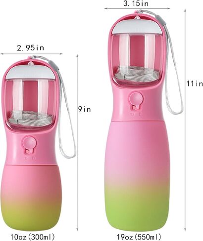 Dog Water Bottle,2 in 1 Portable Pet Water Bottle with Food Container,Lightweigh,Portable Water Dispenser,Outdoor for Cat,Puppy,Pets for Walking,Hiking,Travel (Green&Pink, 19Oz) in Saudi Arabia