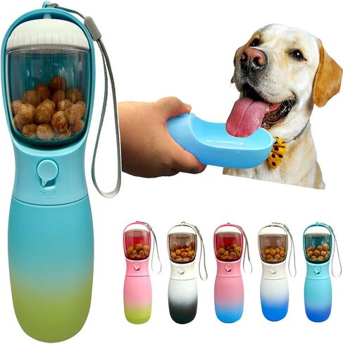 Dog Water Bottle,2 in 1 Portable Pet Water Bottle with Food Container,Lightweigh,Portable Water Dispenser,Outdoor for Cat,Puppy,Pets for Walking,Hiking,Travel (Green&Pink, 19Oz) in Saudi Arabia
