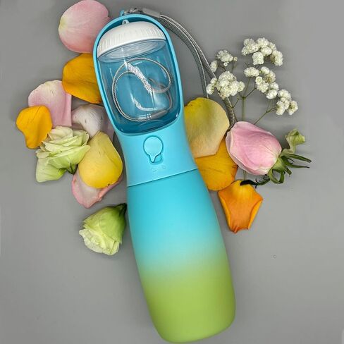 Dog Water Bottle,2 in 1 Portable Pet Water Bottle with Food Container,Lightweigh,Portable Water Dispenser,Outdoor for Cat,Puppy,Pets for Walking,Hiking,Travel (Green&Pink, 19Oz) in Saudi Arabia