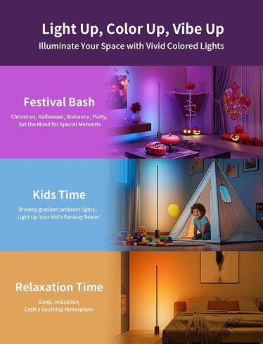 مصباح أرضي Ailofy الزاوية ، مصباح زاوية 1500lm RGBW يعمل مع Alexa & Google Assistant ، 16 مليون ألوان DIY ، مزامنة مع الموسيقى ، التحكم في التطبيق ، مصباح أرضي محاد in Kuwait