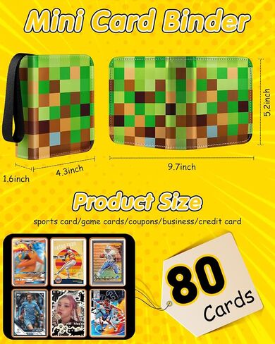 for 1 Pocket Card Binder Mini Size for 80 Cards - Small Trading Card Collection Album Folder Lightweight Portable Green Checkered Design for Men Boys Teens Kids for Sports Cards Game Cards in Kuwait