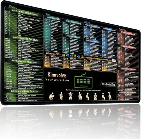 Excel,Word,Outlook,Windows,PowerPoint Cheat Sheet Mouse Pad,Extended Large XL Office Shortcut Keyboard Desk Pad,Non-Slip Accessories Desk Mat 31.5" x 11.8" in Kuwait