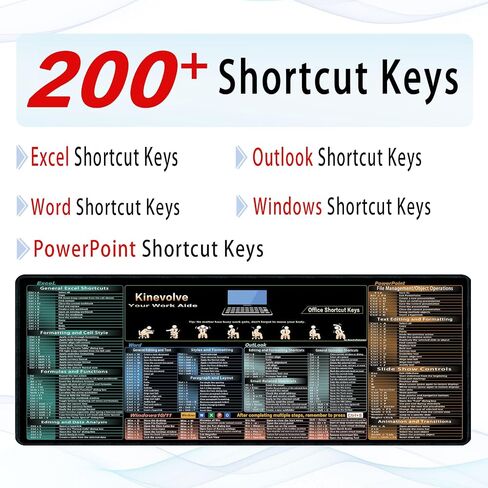 Excel,Word,Outlook,Windows,PowerPoint Cheat Sheet Mouse Pad,Extended Large XL Office Shortcut Keyboard Desk Pad,Non-Slip Accessories Desk Mat 31.5" x 11.8" in Kuwait