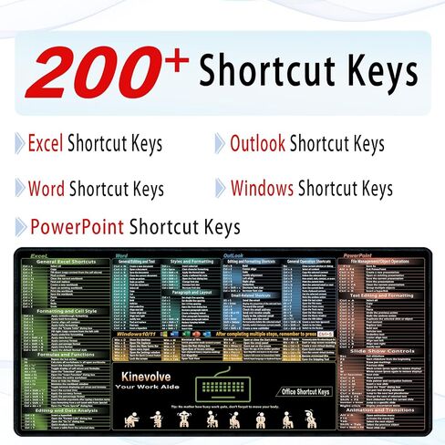 Excel,Word,Outlook,Windows,PowerPoint Cheat Sheet Mouse Pad,Extended Large XL Office Shortcut Keyboard Desk Pad,Non-Slip Accessories Desk Mat 31.5" x 11.8" in Kuwait
