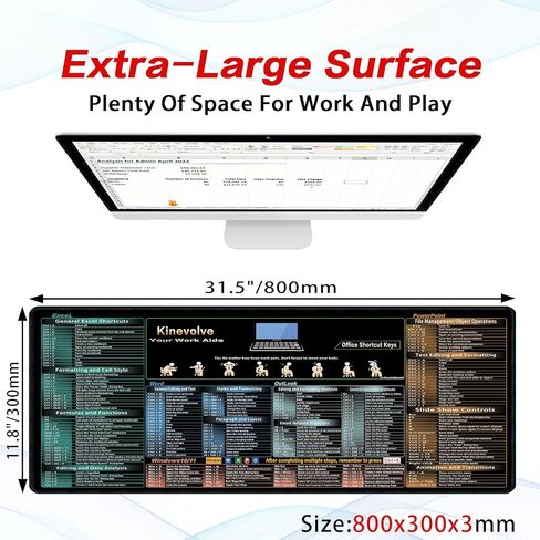 Excel,Word,Outlook,Windows,PowerPoint Cheat Sheet Mouse Pad,Extended Large XL Office Shortcut Keyboard Desk Pad,Non-Slip Accessories Desk Mat 31.5" x 11.8" in Kuwait