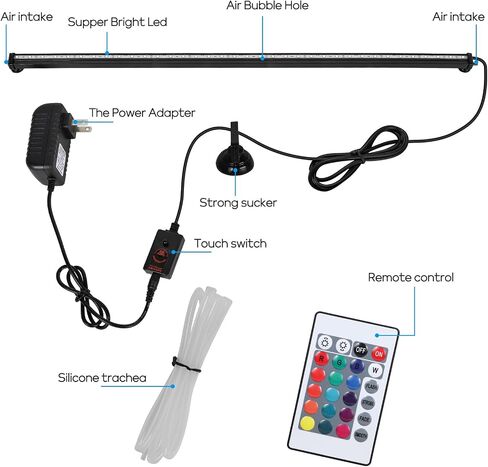 Submersible Aquarium Light, Fish Tank Light with Air Bubble Hole, RGB Color Changing Brightness Adjustable IP68 Waterproof Remote Control LED Light for Aquarium Fish Tank 20 inch in Saudi Arabia