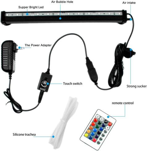 Submersible Aquarium Light, Fish Tank Light with Air Bubble Hole, RGB Color Changing Brightness Adjustable IP68 Waterproof Remote Control LED Light for Aquarium Fish Tank 20 inch in Saudi Arabia