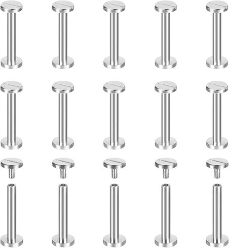 uxcell 30Pack Brass Chicago Screws, 25x10mm Flat Head Screw Back Binding Post Nail Stud Rivets Fastener for DIY Leather Craft Belt Strap Silver in Kuwait