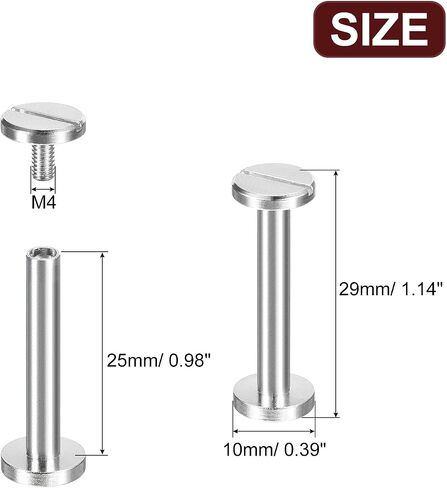 uxcell 30Pack Brass Chicago Screws, 25x10mm Flat Head Screw Back Binding Post Nail Stud Rivets Fastener for DIY Leather Craft Belt Strap Silver in Kuwait