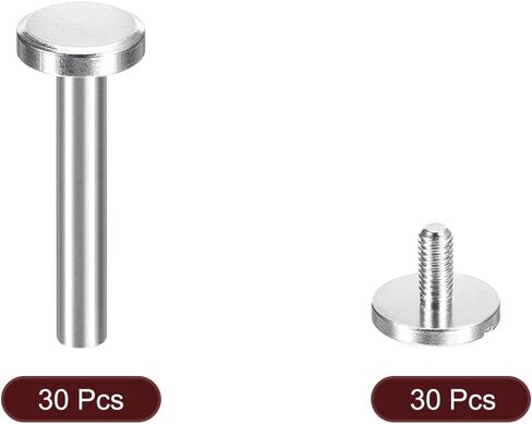 uxcell 30Pack Brass Chicago Screws, 25x10mm Flat Head Screw Back Binding Post Nail Stud Rivets Fastener for DIY Leather Craft Belt Strap Silver in Kuwait