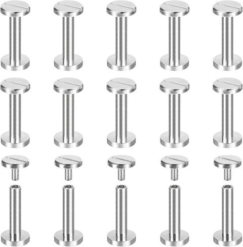 uxcell 30Pack Brass Chicago Screws, 25x10mm Flat Head Screw Back Binding Post Nail Stud Rivets Fastener for DIY Leather Craft Belt Strap Silver in Kuwait