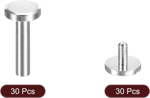 uxcell 30Pack Brass Chicago Screws, 25x10mm Flat Head Screw Back Binding Post Nail Stud Rivets Fastener for DIY Leather Craft Belt Strap Silver in Kuwait