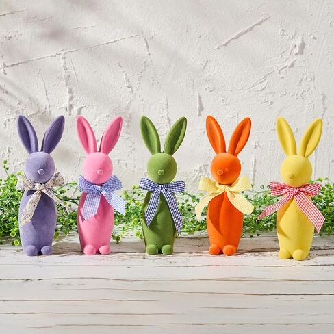 Easter Moss Rabbit Resin Decoration Upgraded Fine Flocking Bowtie Rabbit Sculpture Spring Horticultural Sculpture for Easter Decoration and Gifts (9.2in Yellow) in Saudi Arabia