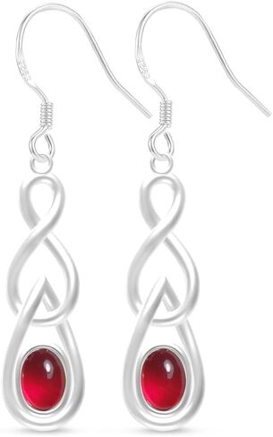 Natural Oval Stone Drop Earrings,925 Sterling Silver Linear Real Crystal Quartz Gemstone Dangle Earrings,Handmade Eternity Love Symbol Statement Dangling Earrings for Women (A07_White Opalite Quartz) in Saudi Arabia