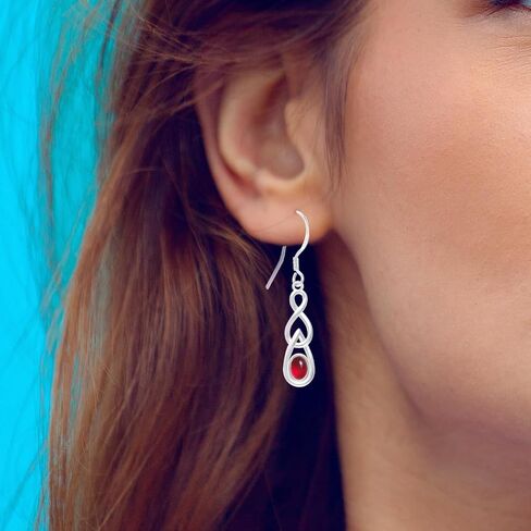 Natural Oval Stone Drop Earrings,925 Sterling Silver Linear Real Crystal Quartz Gemstone Dangle Earrings,Handmade Eternity Love Symbol Statement Dangling Earrings for Women (A07_White Opalite Quartz) in Saudi Arabia