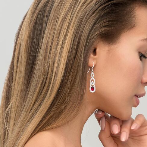 Natural Oval Stone Drop Earrings,925 Sterling Silver Linear Real Crystal Quartz Gemstone Dangle Earrings,Handmade Eternity Love Symbol Statement Dangling Earrings for Women (A07_White Opalite Quartz) in Saudi Arabia
