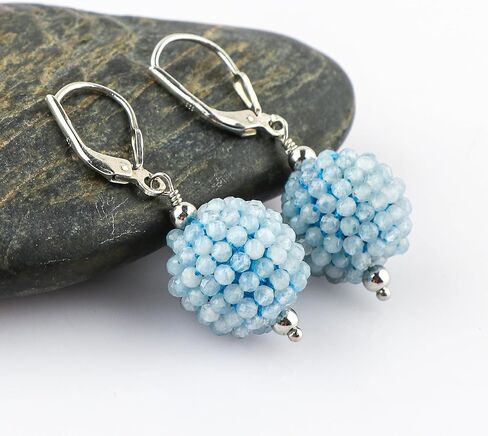 CRYSTALIS Multi-Gemstone Crochet Beaded Ball Earring Set, Dainty Pair Jewelry for Women, Natural Micro Beads Gemstone, Chakra Healing Crystal, Wardrobe Essential Jewelry, 925 Sterling Silver in Saudi Arabia