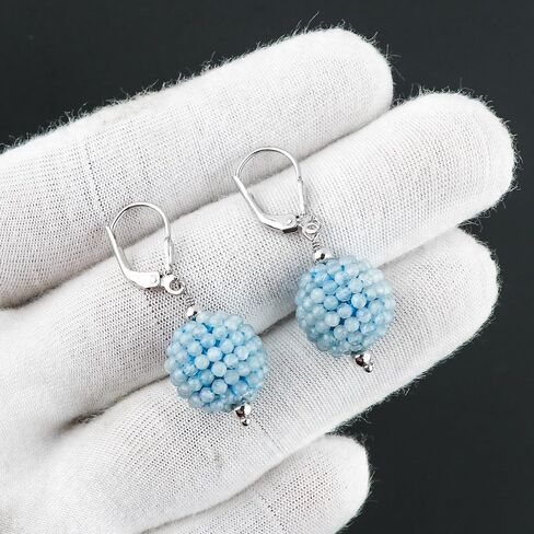 CRYSTALIS Multi-Gemstone Crochet Beaded Ball Earring Set, Dainty Pair Jewelry for Women, Natural Micro Beads Gemstone, Chakra Healing Crystal, Wardrobe Essential Jewelry, 925 Sterling Silver in Saudi Arabia