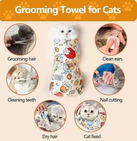 Magic Cat Wrap for Cutting Nails & Grooming, Self Adherent Fabric Wrap for Cats, Multi Functional Pet Grooming Towel Blanket, Wrap Snug and Groom for Cats, 27.6in, Under 22 Ibs in Saudi Arabia