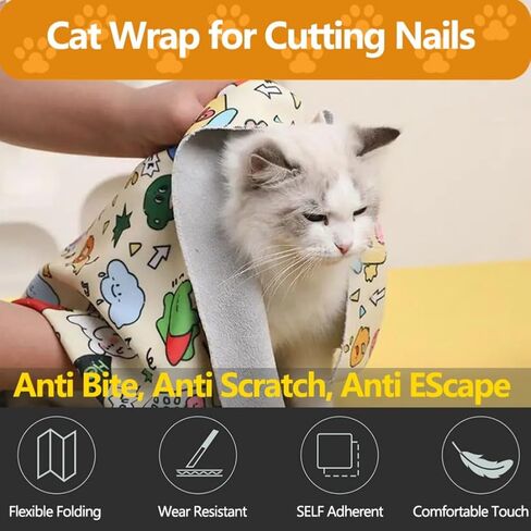 Magic Cat Wrap for Cutting Nails & Grooming, Self Adherent Fabric Wrap for Cats, Multi Functional Pet Grooming Towel Blanket, Wrap Snug and Groom for Cats, 27.6in, Under 22 Ibs in Saudi Arabia