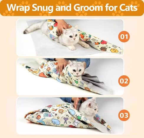 Magic Cat Wrap for Cutting Nails & Grooming, Self Adherent Fabric Wrap for Cats, Multi Functional Pet Grooming Towel Blanket, Wrap Snug and Groom for Cats, 27.6in, Under 22 Ibs in Saudi Arabia