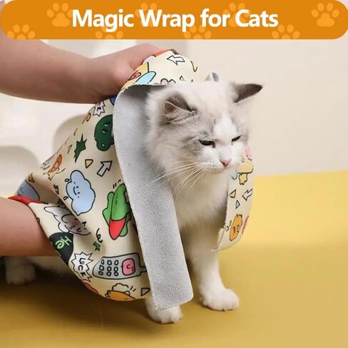 Magic Cat Wrap for Cutting Nails & Grooming, Self Adherent Fabric Wrap for Cats, Multi Functional Pet Grooming Towel Blanket, Wrap Snug and Groom for Cats, 27.6in, Under 22 Ibs in Saudi Arabia
