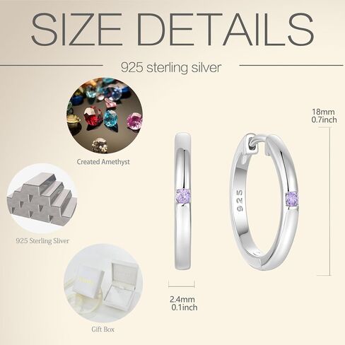 أقراط طوق للنساء 925 Sterling Silver Solitaire Huggie أقراط مصقول مجوهرات الحجر المولد للنساء in Saudi Arabia