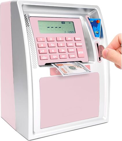 2024Upgraded ATM Piggy Bank with Power-Off Memory,Kids Talking Bank for Real Money,Auto-Opening Drawer,Onekey Shutdown,Debit Card,Coin Recognition，Bill FeederBalance Calculator Machine. in Saudi Arabia