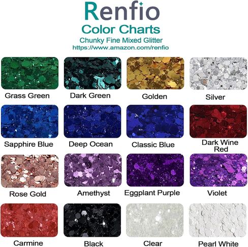 Renfio Holographic Glitter, 16 Colors Resin Glitter Set Each 15g/0.53oz Extra Fine Glitter for Crafts PET 1/128" Epoxy Resin Accessories Glitters Powder for Tumblers Slime Candle Making Nails Bomb in Kuwait