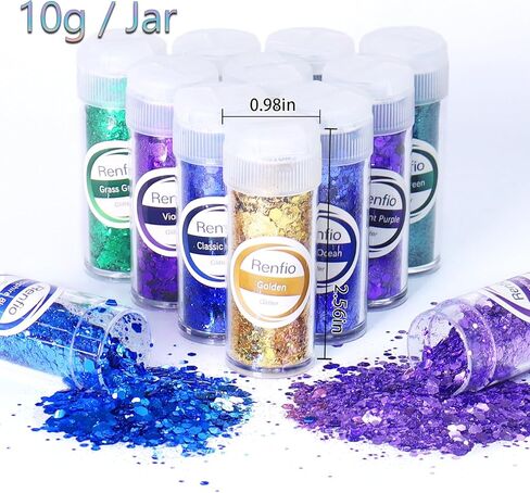 Renfio Holographic Glitter, 16 Colors Resin Glitter Set Each 15g/0.53oz Extra Fine Glitter for Crafts PET 1/128" Epoxy Resin Accessories Glitters Powder for Tumblers Slime Candle Making Nails Bomb in Kuwait