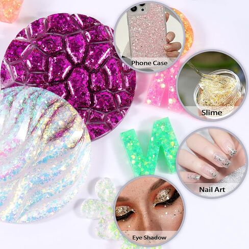 Renfio Holographic Glitter, 16 Colors Resin Glitter Set Each 15g/0.53oz Extra Fine Glitter for Crafts PET 1/128" Epoxy Resin Accessories Glitters Powder for Tumblers Slime Candle Making Nails Bomb in Kuwait