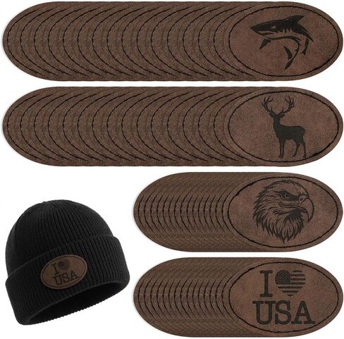 64pack patches blank hat patches مع دعم لاصق ، تصحيح جلدي لاصق ، بقع جلدية فو ، تصحيحات من الجلد القبعات لإصلاح النسيج المخصص لتوازم الخياطة (المستطيل البني) in Kuwait