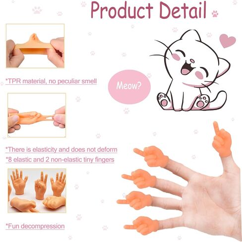 32 Pcs Elastic Tiny Puppet Funny Mini Finger Little Hands Realistic Miniature Small Hands for Game, Cats Photograph, Adults Kids Party Favors in Kuwait