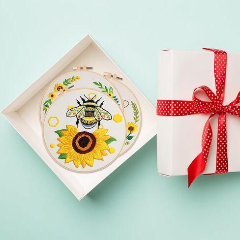 Nuberlic 3 Pack Embroidery Kit for Beginner Adults, Cross Stitch Set with Cute Bee Patterns, Includes Cloth, Hoops, Threads, Needles, Instructions in Kuwait