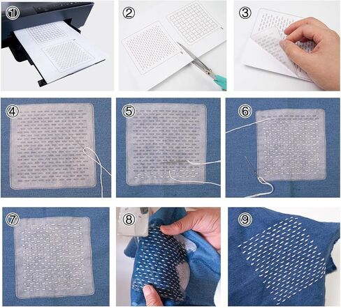 Lampstop Sashiko Kit Sashiko Thread, Needles and Thimble, Inspired Water Soluble Patterns for Japanese Sashiko and Embroidery Design (Style B) in Saudi Arabia