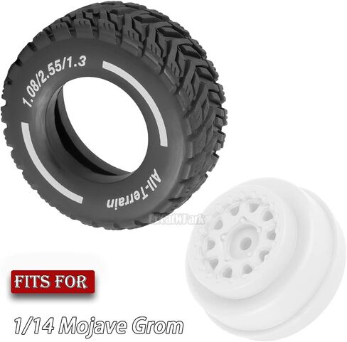 RC Wheel Tires for 1/14 Mojave Grom,RC Drift Off Road Buggy Rally Truck Wheels and Tires,4PCS Wheels Rims and Rubber Tires Soft Tires,White in Kuwait