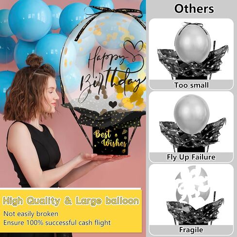 UQM Upgraded Birthday Money Box for Cash Gift Pull, Funny Pull Money Balloon Box Happy Birthday Surprise Set, Birthday Gifts for Women Men Best Friend Girlfriend Wife Sister in Kuwait