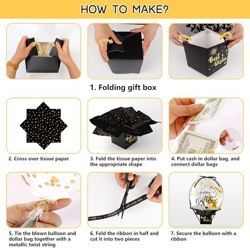 UQM Upgraded Birthday Money Box for Cash Gift Pull, Funny Pull Money Balloon Box Happy Birthday Surprise Set, Birthday Gifts for Women Men Best Friend Girlfriend Wife Sister in Kuwait