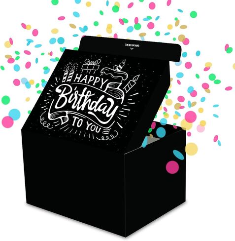 Fettipop Gift Box Surprise Expressing Confetti Kit (Black Premium) Happy Birthday ، Prop Prop 7.2x5.5x4.3 in. in Kuwait